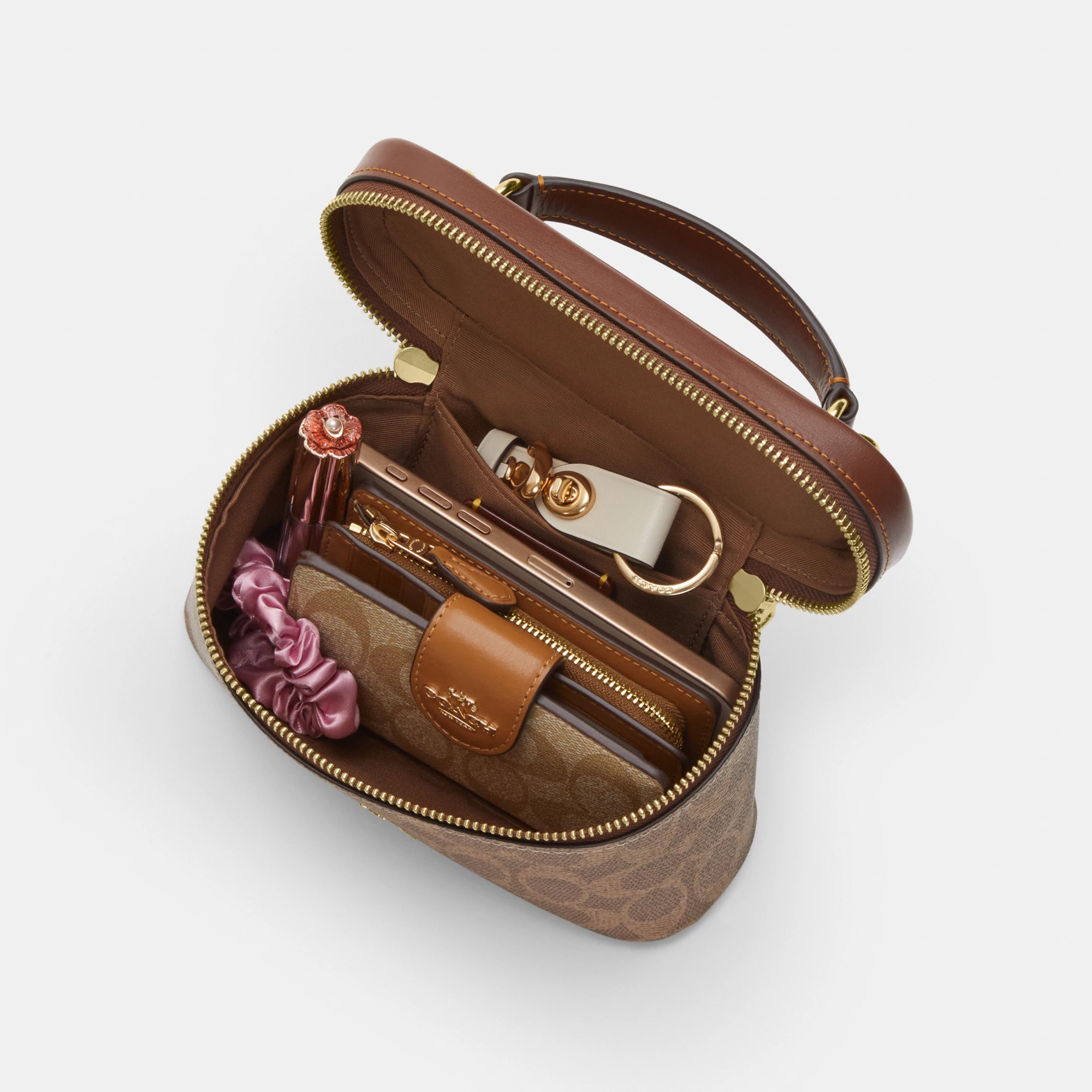 COACH®,Rainer Crossbody Bag 18 In Signature Canvas,Canvas,Recycled Polyester,Leather,Crossbody,Logo,Adjustable,Sustainable...,Brown,Inside View,Top View
