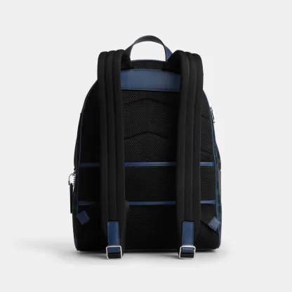 COACH®,Taylor Backpack In Signature Canvas,Leather,Canvas,Backpack,Logo,Suitcase Sleeve,Stain Resistant,Father's Day,Blue,Back View
