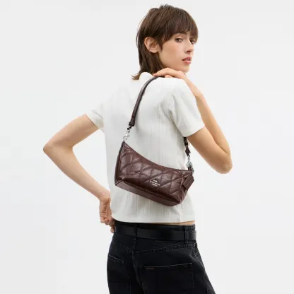 COACH®,Caitlin Shoulder Bag With Quilting,Lining Recycled Polyester,Recycled Polyester,Shoulder Bag,Logo,Chain Detail,Shou...,Brown,Detail View