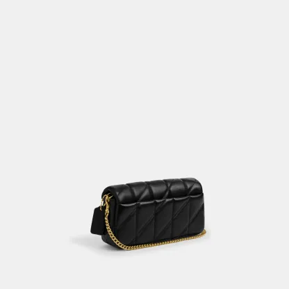 COACH®,Tabby Chain Crossbody Bag 19 With Quilting,Lining Leather,Leather,Crossbody,Wristlet,Logo,Pattern,Stitching,Embelli...,Black,Angle View