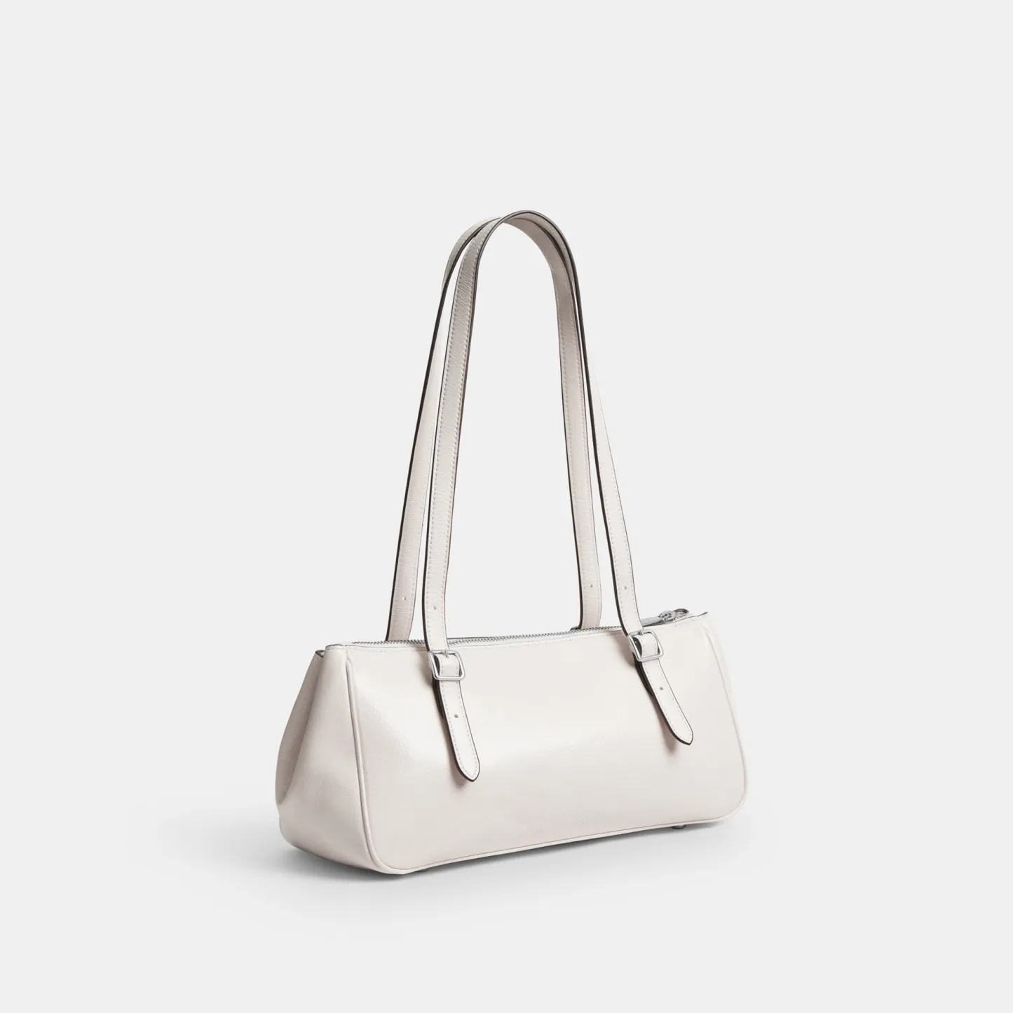 COACH®,Asher Shoulder Bag,Leather,Shoulder Bag,Logo,Metal,Luggage Tag,Adjustable,Compact,Key Ring,Lined,Silver Metal,Casual,White,Angle View