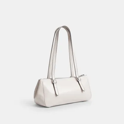 COACH®,Asher Shoulder Bag,Leather,Shoulder Bag,Logo,Metal,Luggage Tag,Adjustable,Compact,Key Ring,Lined,Silver Metal,Casual,White,Angle View