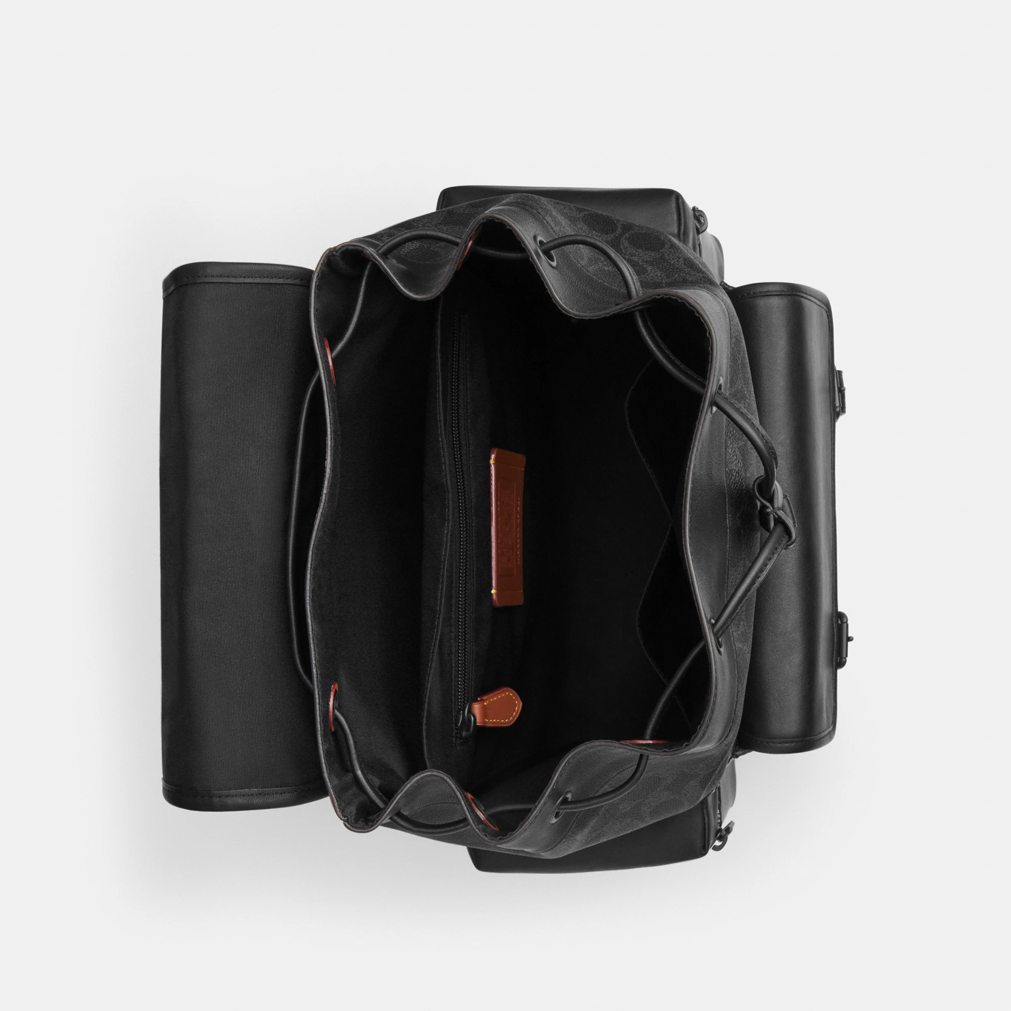 COACH®,Sprint Backpack In Signature Canvas,Canvas,Recycled Polyester,Leather,Backpack,Sustainable,Adjustable,Suitcase Slee...,Black,Inside View,Top View