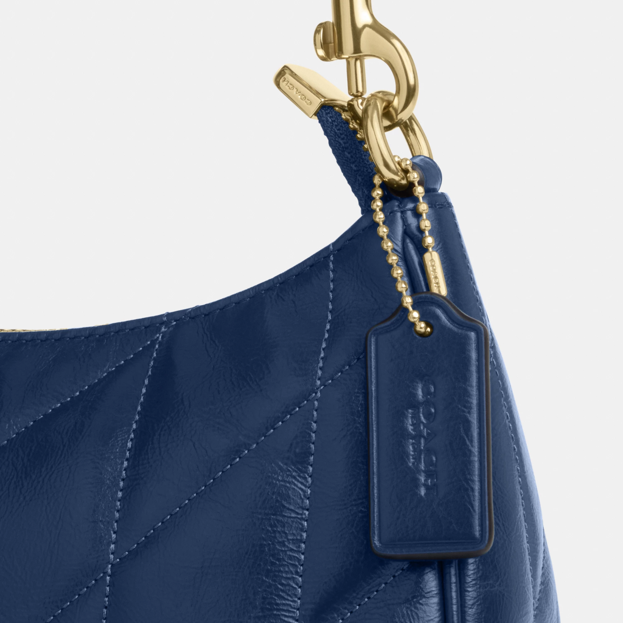 COACH®,Teri Shoulder Bag With Quilting,Recycled Polyester,Leather,Shoulder Bag,Metal,Logo,Silver Metal,Casual,Blue,Closer View