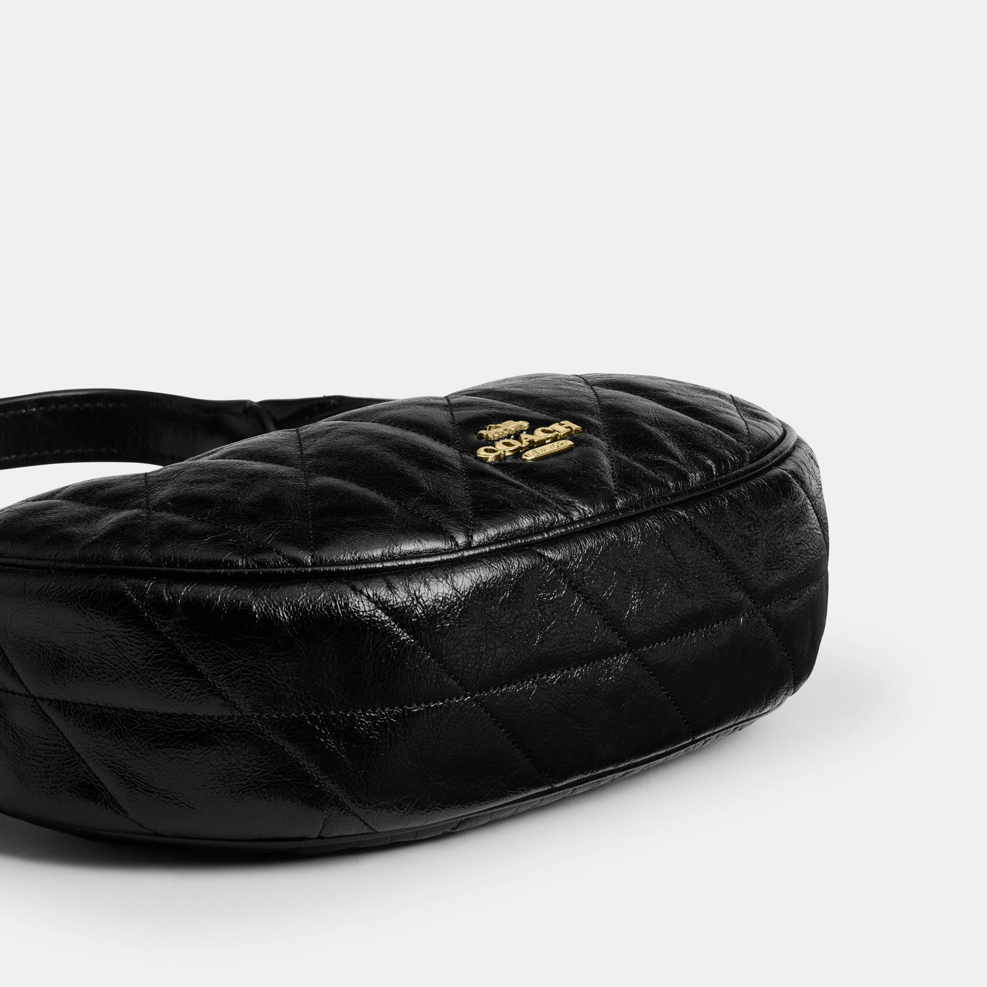 COACH®,Emily Shoulder Bag With Quilting,Recycled Polyester,Leather,Hobo,Pendant,Metal,Sustainable,Adjustable,Gold Metal,Da...,Black,Outsole View