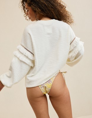 Aerie Textured Oversized Crew Sweatshirt - Natural