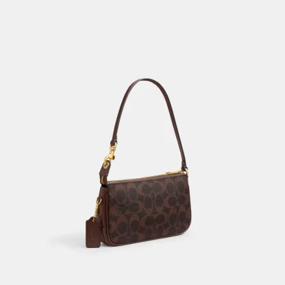 COACH®,Plaza Bag 18 In Signature Canvas,Calfskin Leather,Leather,Canvas,Fabric,Shoulder Bag,Logo,Compact,Lined,2 in 1,Bras...,Brown,Angle View