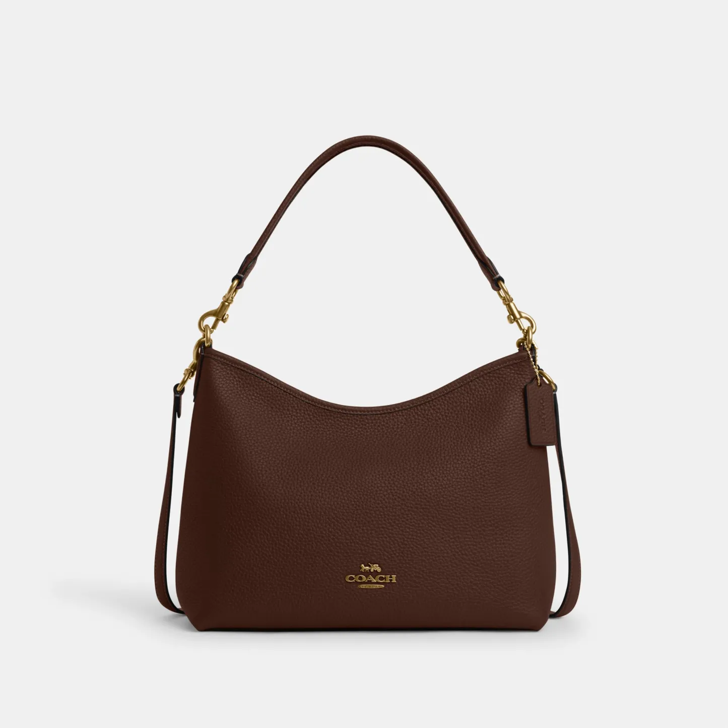 COACH®,Laurel Shoulder Bag,Leather,Hobo,Logo,Gold Metal,Casual,Brown,Front View
