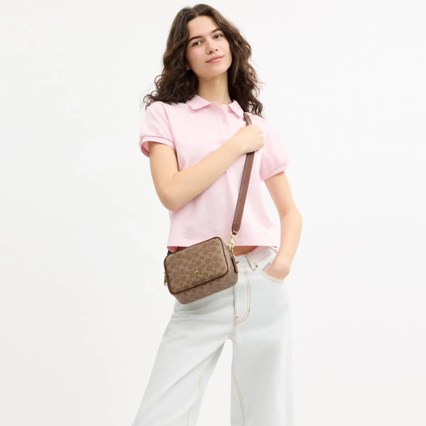 COACH®,Mini Carey Crossbody Bag In Signature Canvas,Polyester,Leather,Canvas,Crossbody,Metal Material,Logo,Metal,Piping,Pe...,