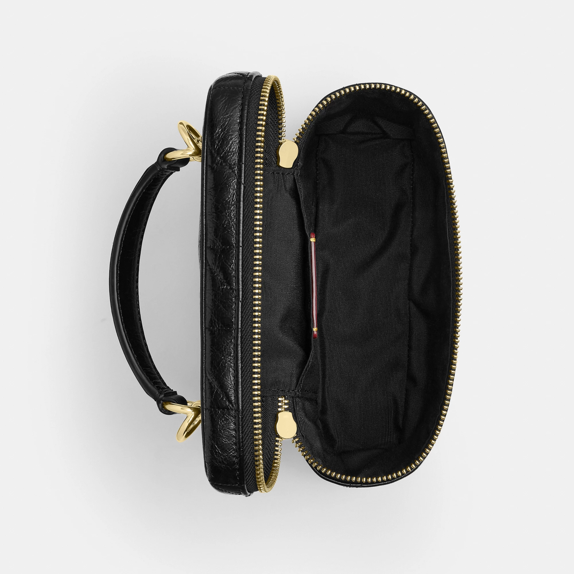 COACH®,Rainer Crossbody Bag 18 With Quilting,Recycled Polyester,Leather,Crossbody,Logo,Quilted,Sustainable,Adjustable,Gold...,Black,Inside View,Top View