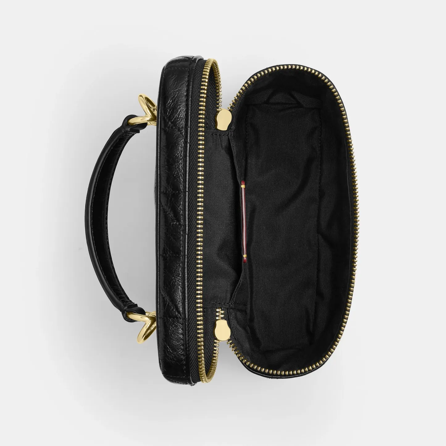 COACH®,Rainer Crossbody Bag 18 With Quilting,Recycled Polyester,Leather,Crossbody,Logo,Quilted,Sustainable,Adjustable,Gold...,Black,Inside View,Top View