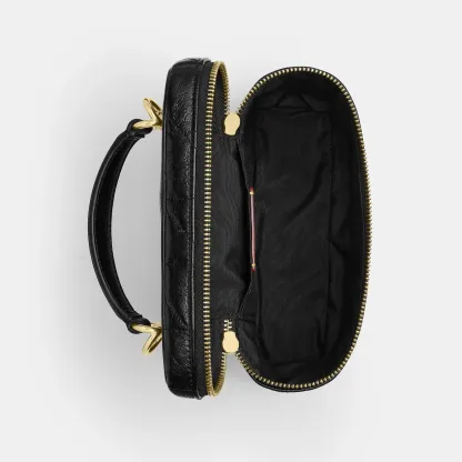 COACH®,Rainer Crossbody Bag 18 With Quilting,Recycled Polyester,Leather,Crossbody,Logo,Quilted,Sustainable,Adjustable,Gold...,Black,Inside View,Top View