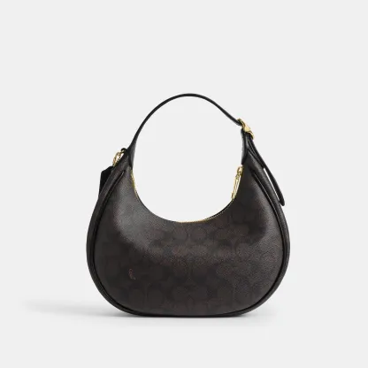 COACH®,Emily Shoulder Bag In Signature Canvas,Leather,Recycled Polyester,Canvas,Shoulder Bag,Metal,Pendant,Piping,Logo,Sus...,Black,Back View