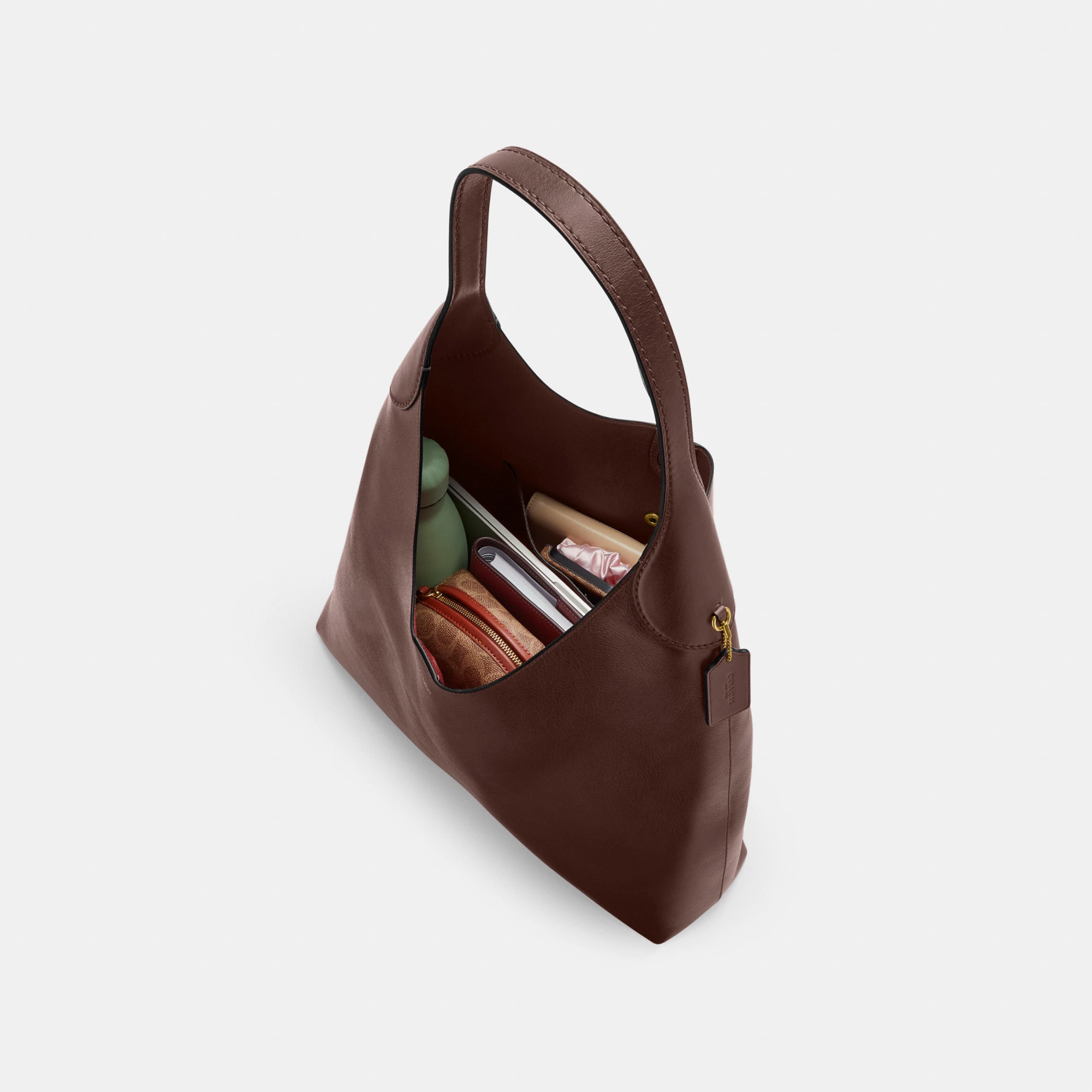 COACH®,Brooklyn Shoulder Bag 28,Leather,Hobo,Engraved Detail,Logo,Casual,Brown,Inside View,Top View