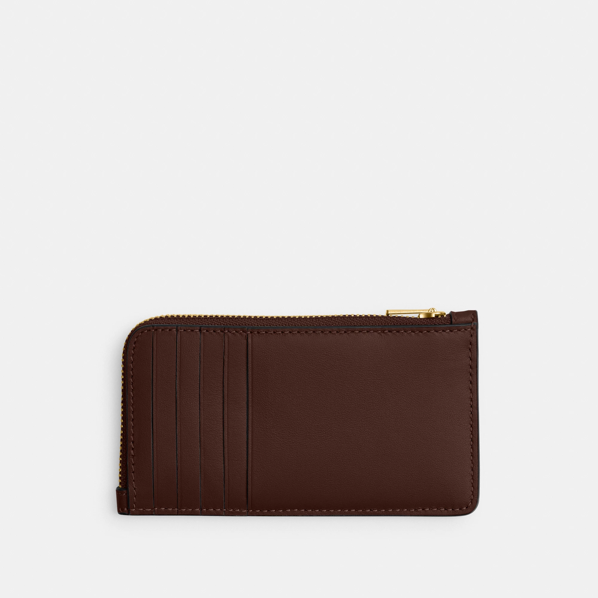COACH®,New York Zip Card Case,Leather,Calfskin Leather,Card Case,Coin,Word Embellishment,Logo,Casual,Brown,Back View