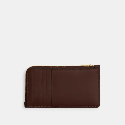 COACH®,New York Zip Card Case,Leather,Calfskin Leather,Card Case,Coin,Word Embellishment,Logo,Casual,Brown,Back View