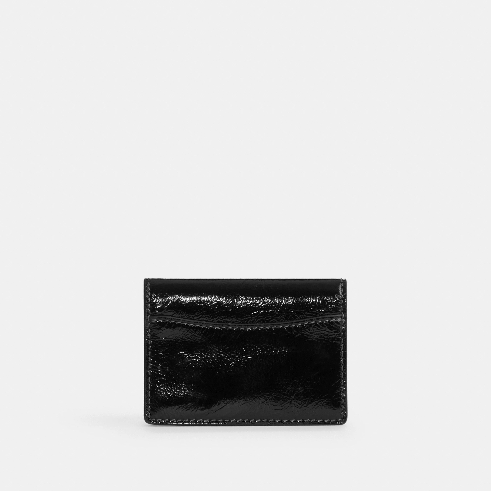 COACH®,Card Case With Charms,Leather,Card Case,Logo,Silver Metal,Casual, Father's Day,Black,Back View
