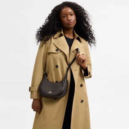 COACH®,Emily Shoulder Bag In Signature Canvas,Leather,Recycled Polyester,Canvas,Shoulder Bag,Metal,Pendant,Piping,Logo,Sus...,Black,Detail View