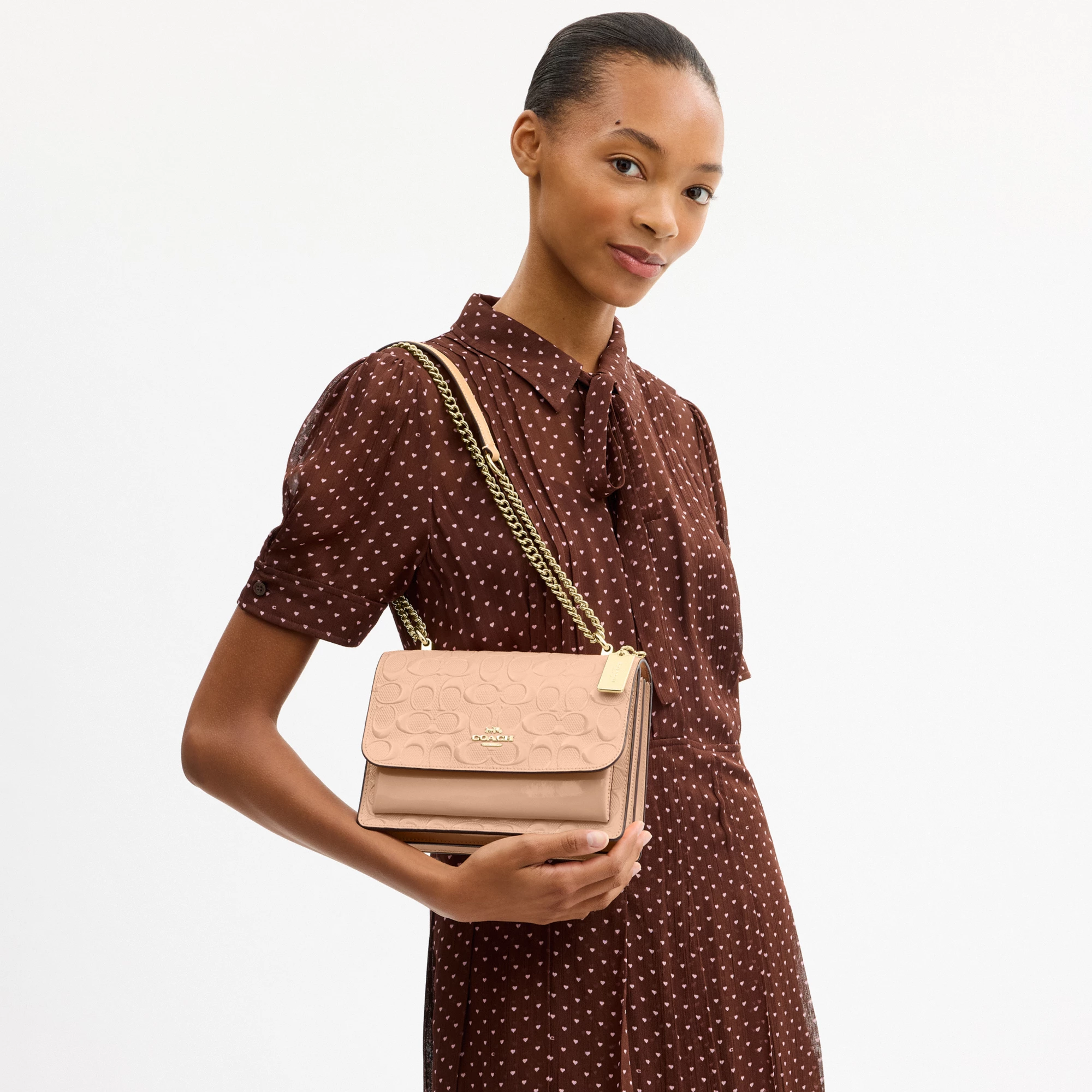 COACH®,Klare Crossbody Bag In Signature Leather,Blush,Detail View