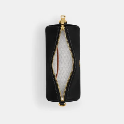 COACH®,Barrel Bag,Cotton,Leather,Barrel Bag,Pendant,Sustainable,Lined,Gold Metal,Day Party,Black,Inside View,Top View