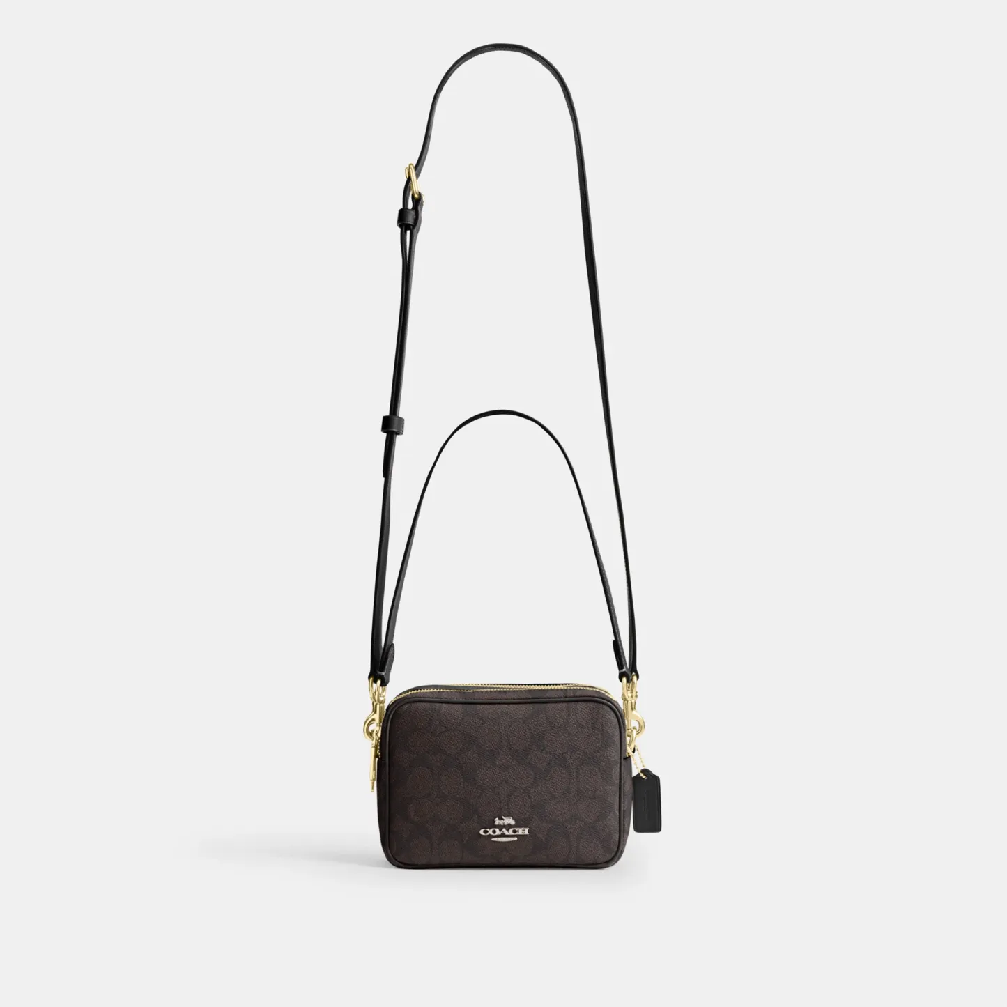 COACH®,Mini Carey Crossbody Bag In Signature Canvas,Polyester,Leather,Canvas,Crossbody,Metal Material,Logo,Metal,Piping,Pe...,Brown