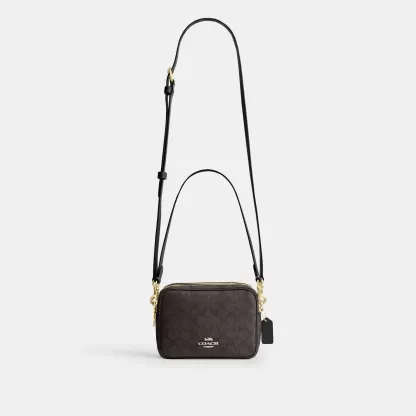 COACH®,Mini Carey Crossbody Bag In Signature Canvas,Polyester,Leather,Canvas,Crossbody,Metal Material,Logo,Metal,Piping,Pe...,Brown