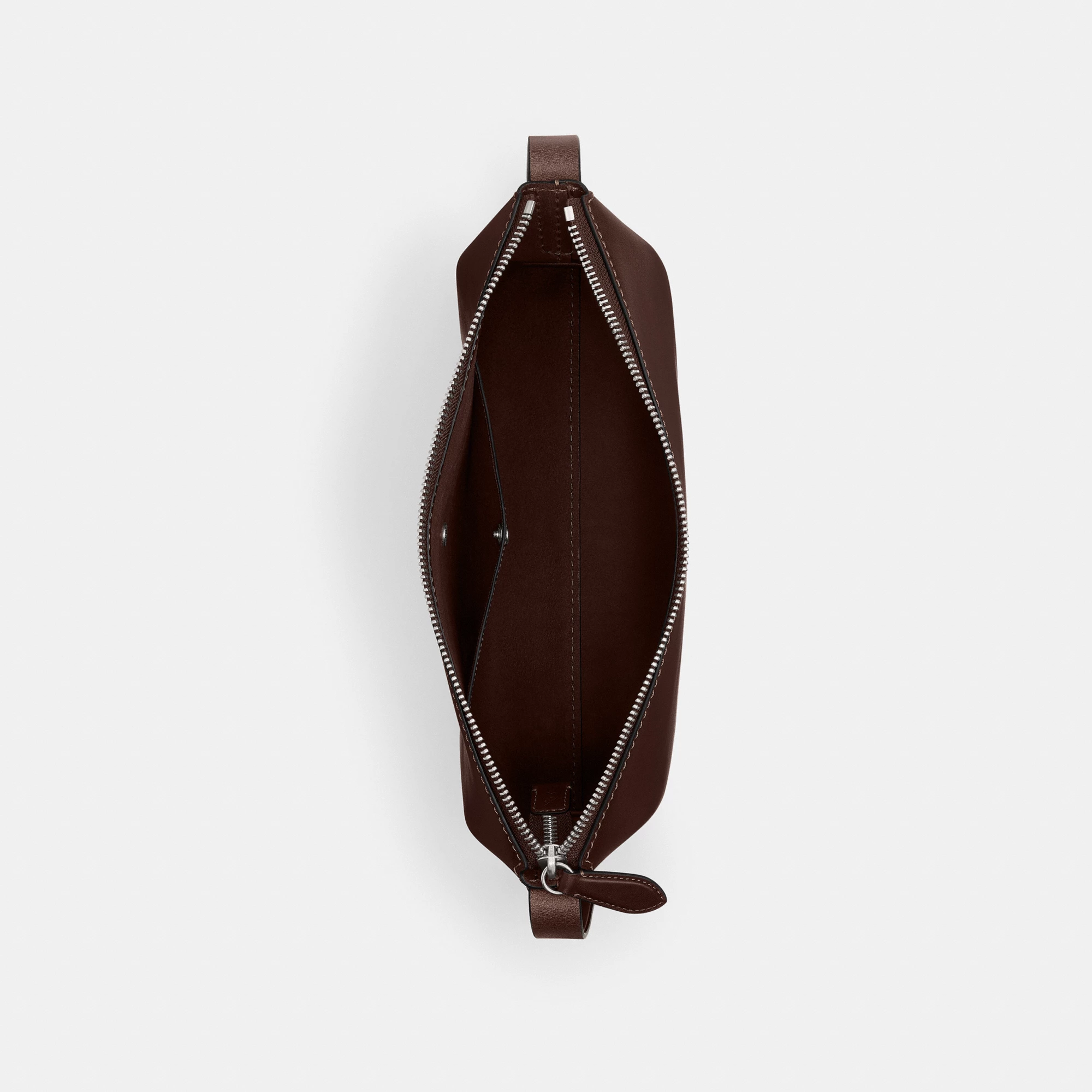 COACH®,Mott Messenger Bag 33,Leather,Hobo,Lined,Adjustable,Silver Metal,Casual,Brown,Inside View,Top View