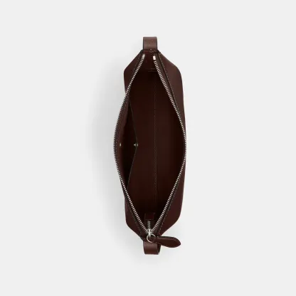 COACH®,Mott Messenger Bag 33,Leather,Hobo,Lined,Adjustable,Silver Metal,Casual,Brown,Inside View,Top View