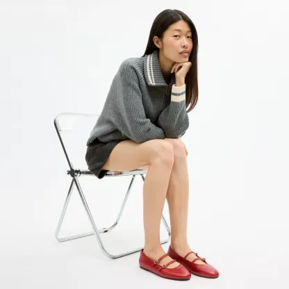 COACH®,Double Buckle Mary Jane,Leather,Rubber,Flats,Cushioned,Traction,Casual,Red,Detail View