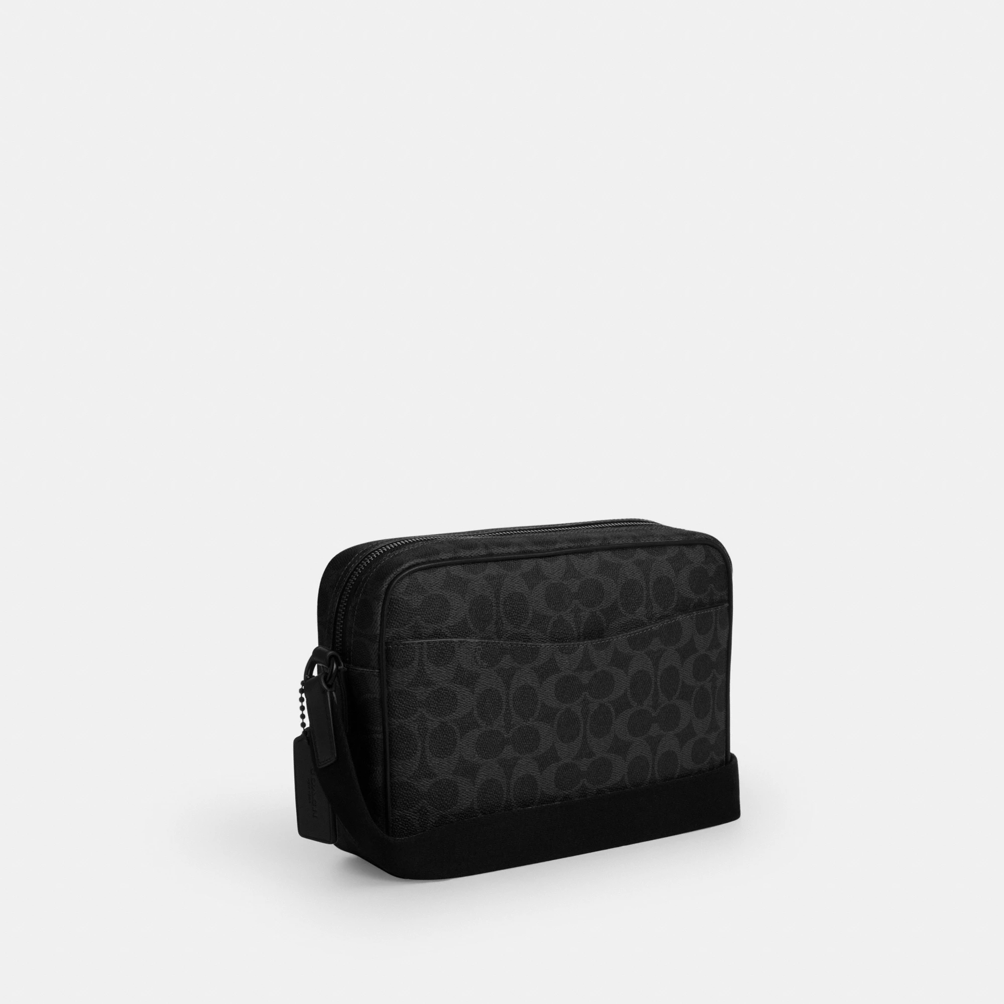 COACH®,Colton Crossbody Bag 25 In Signature Canvas,Leather,Canvas,Recycled Polyester,Polyester,Crossbody,Logo,Adjustable,S...,Black,Angle View