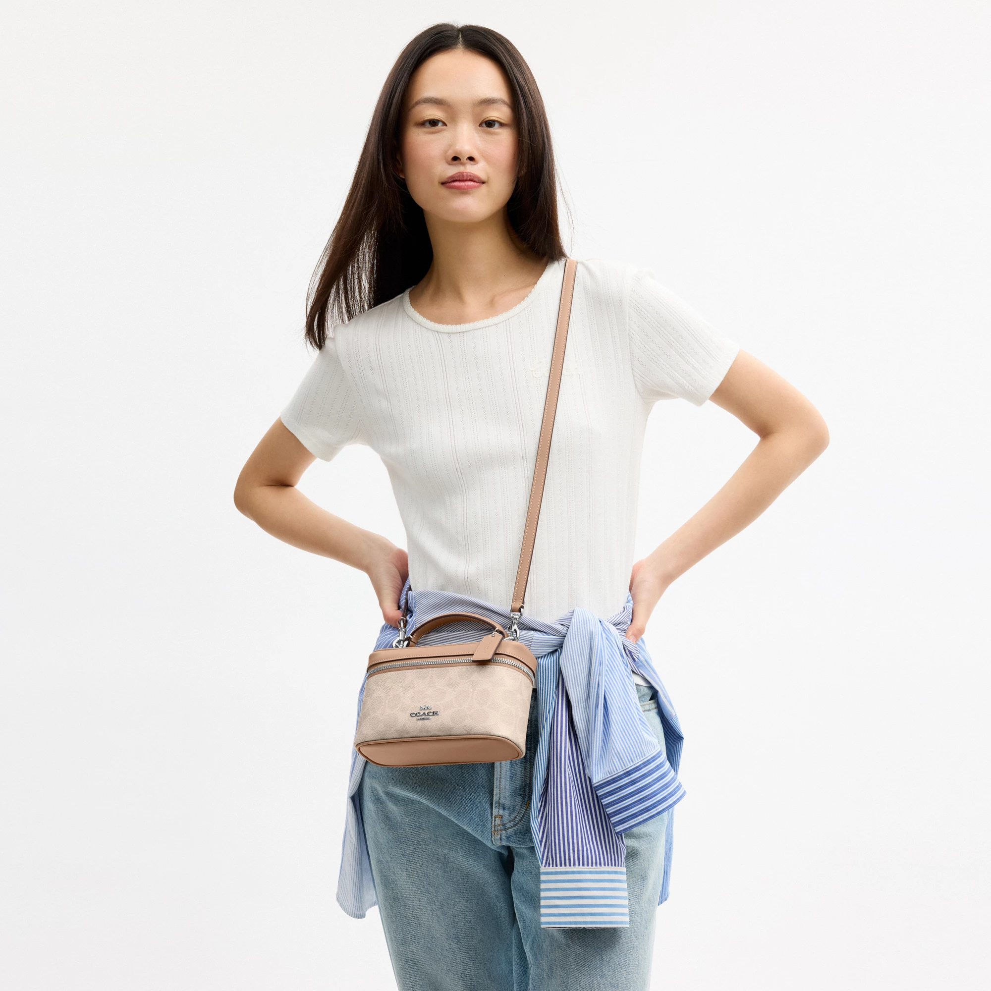 COACH®,Rainer Crossbody Bag 18 In Signature Canvas,Canvas,Recycled Polyester,Leather,Crossbody,Logo,Adjustable,Sustainable...,Taupe