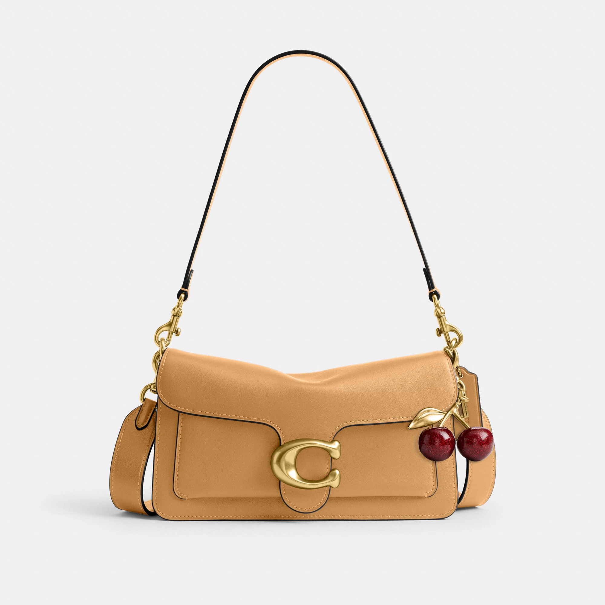 COACH®,Tabby Shoulder Bag 26,Leather,Shoulder Bag,Logo,Metal,Compact,Brass,Casual,Beige,Angle View