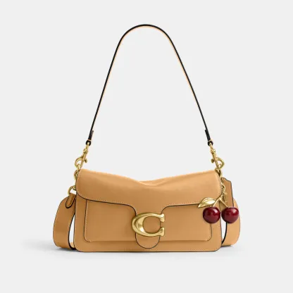 COACH®,Tabby Shoulder Bag 26,Leather,Shoulder Bag,Logo,Metal,Compact,Brass,Casual,Beige,Angle View