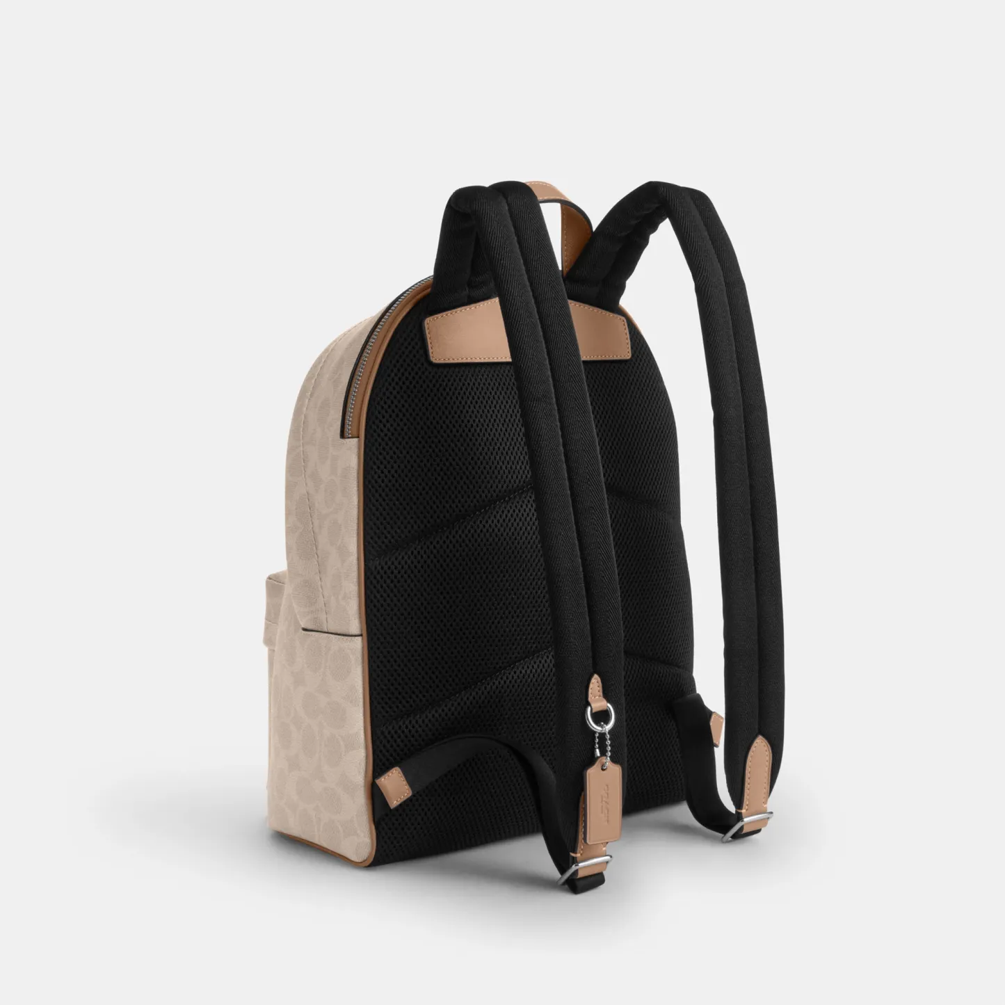 COACH®,Taylor Small Backpack In Signature Canvas,Recycled Polyester,Canvas,Backpack,Metal,Logo,Adjustable,Gold Metal,Casual,Beige,Angle View