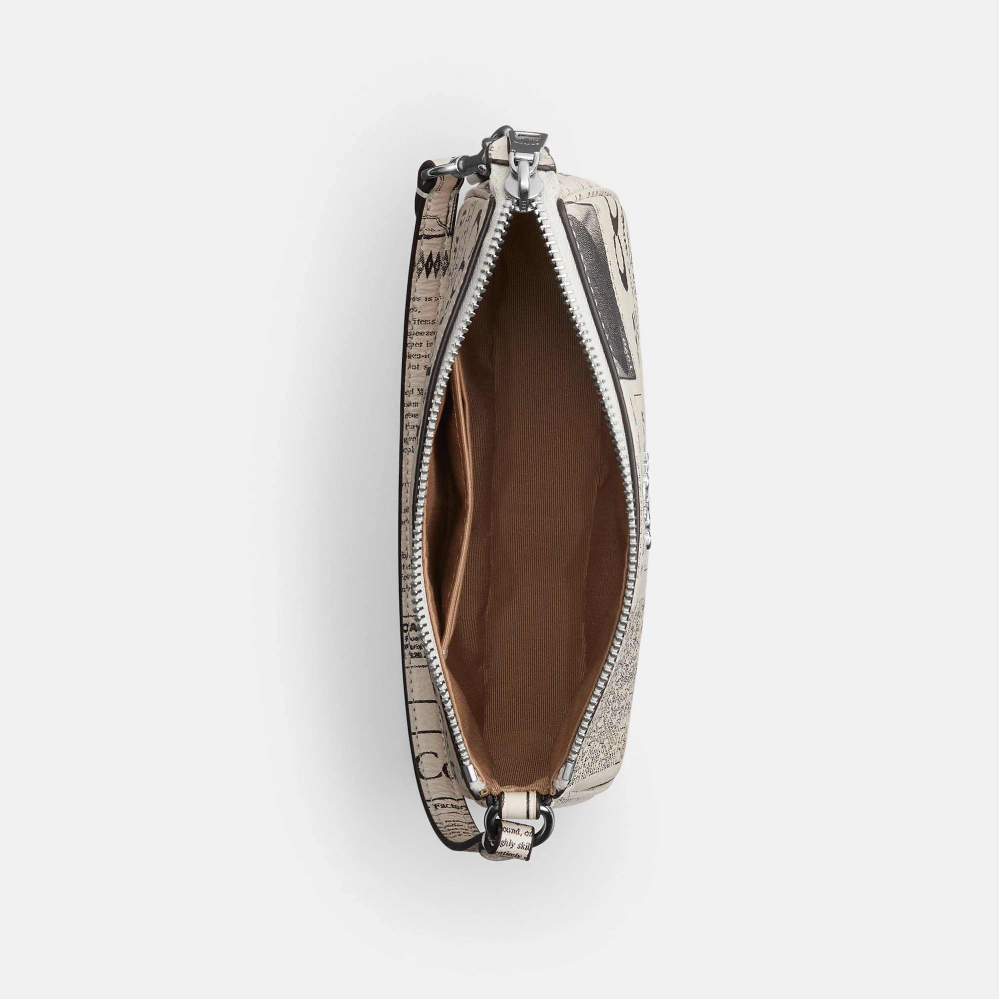COACH®,Nolita 19 With Newspaper Print,Leather,Shoulder Bag,Metal,Silver Metal,Casual,Cream,Inside View,Top View