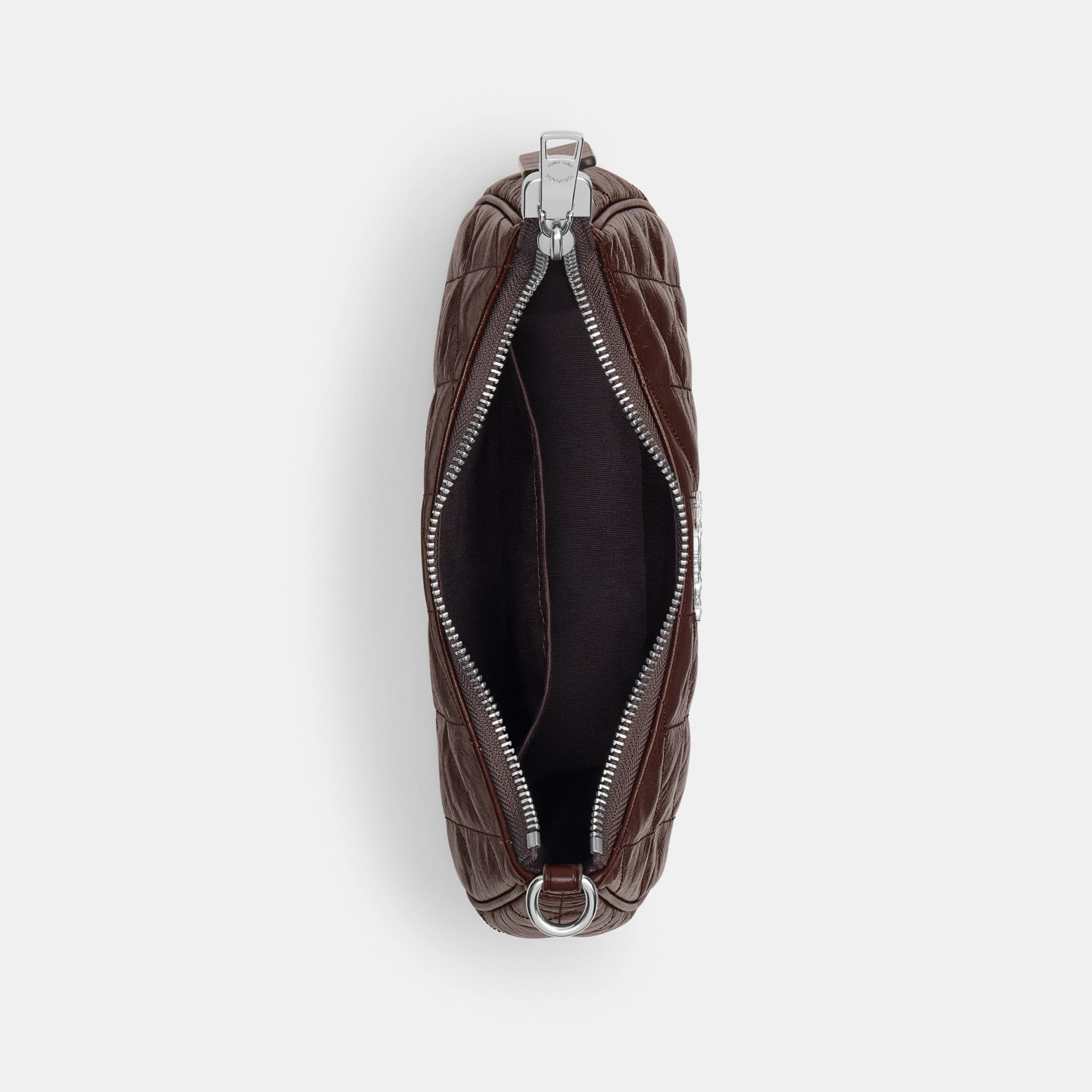 COACH®,Teri Shoulder Bag With Quilting,Recycled Polyester,Leather,Shoulder Bag,Metal,Logo,Silver Metal,Casual,Brown,Inside View,Top View