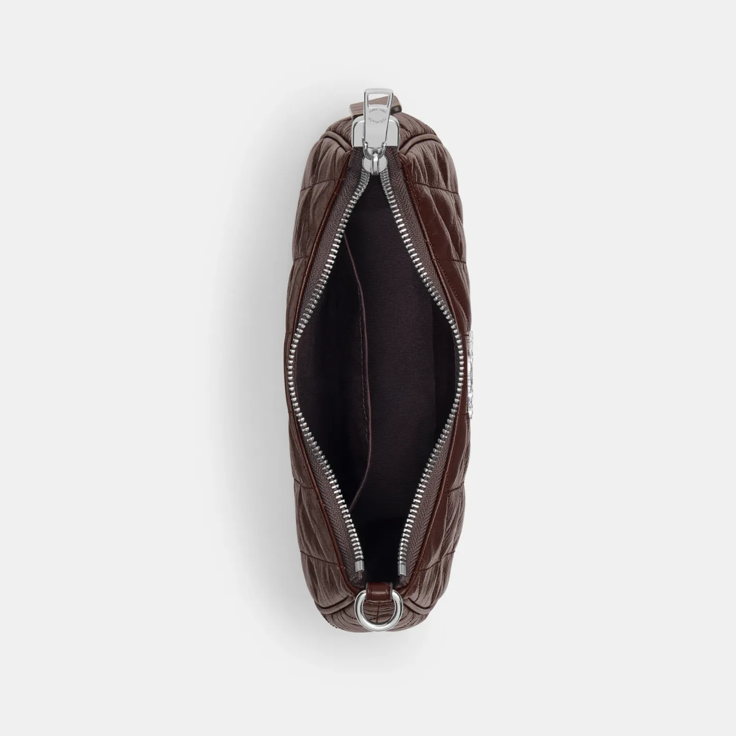 COACH®,Teri Shoulder Bag With Quilting,Recycled Polyester,Leather,Shoulder Bag,Metal,Logo,Silver Metal,Casual,Brown,Inside View,Top View