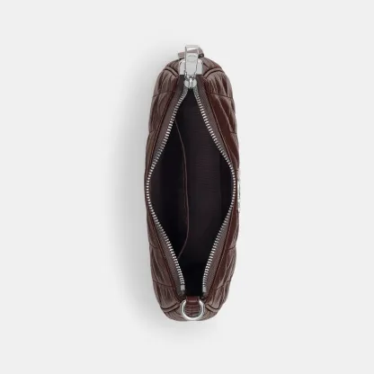 COACH®,Teri Shoulder Bag With Quilting,Recycled Polyester,Leather,Shoulder Bag,Metal,Logo,Silver Metal,Casual,Brown,Inside View,Top View