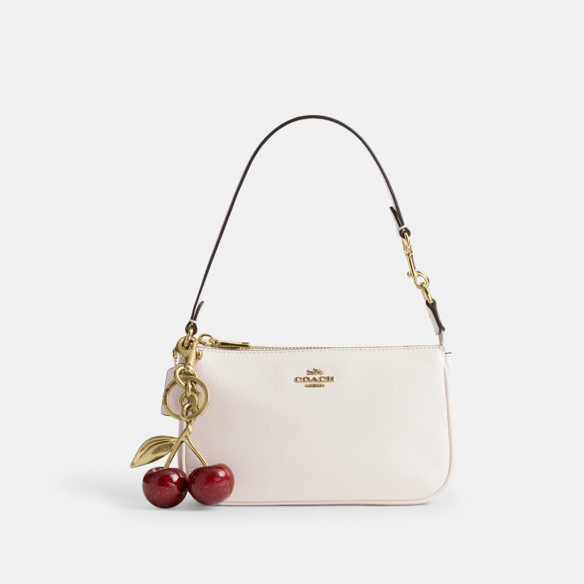COACH®,Nolita 19,Leather,Pouch,Wristlet,Metal,Logo,Gold Metal,Casual,White,Angle View