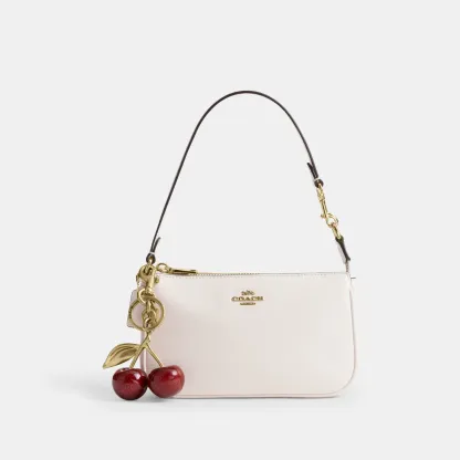 COACH®,Nolita 19,Leather,Pouch,Wristlet,Metal,Logo,Gold Metal,Casual,White,Angle View