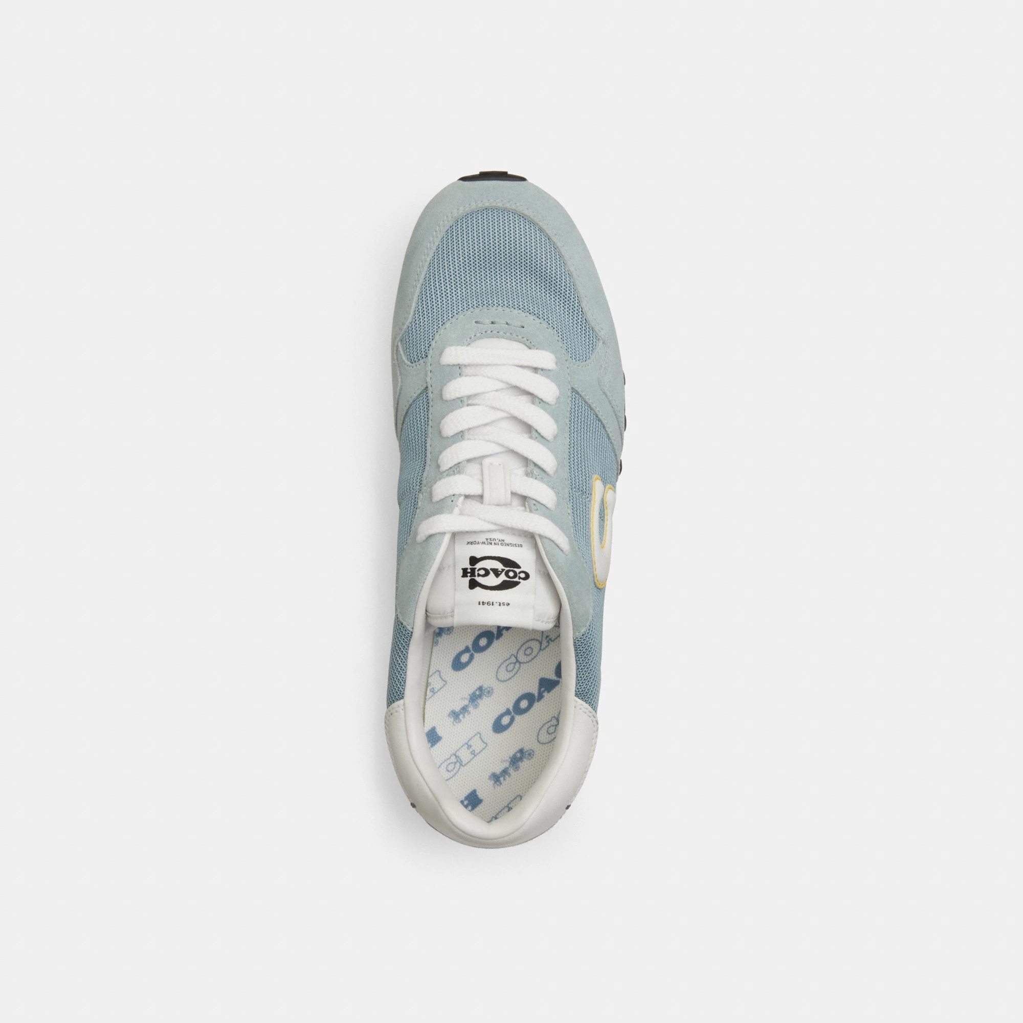 COACH®,Retro Runner,Rubber,Recycled Polyester,Mesh,Suede,Activewear,Fabric,Logo,Color Block,Sustainable,Pull Tab,Breathabl...,Blue,Inside View,Top View