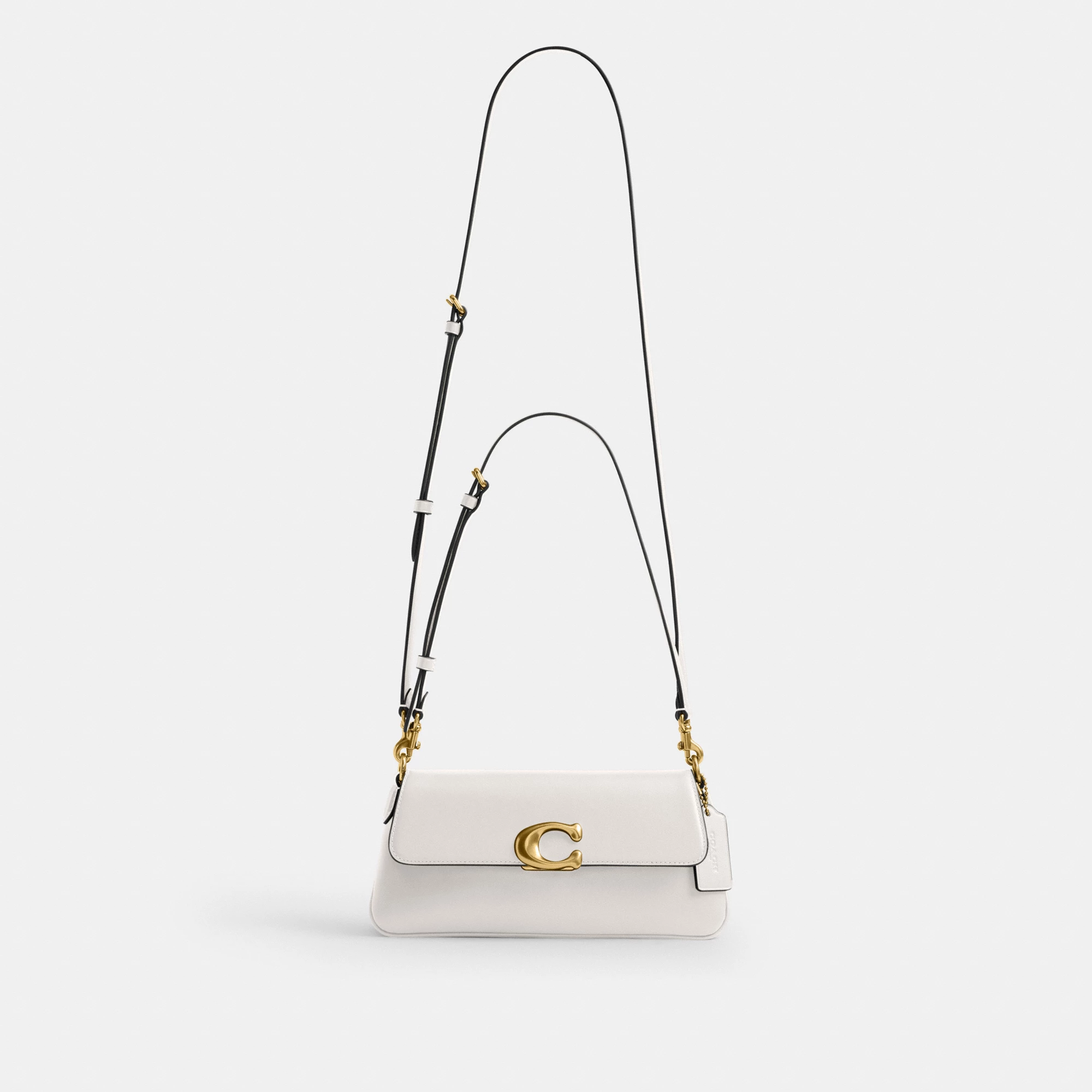 COACH®,Jet Shoulder Bag,Calfskin Leather,Shoulder Bag,Logo,Metal,Gold Metal,Casual,White