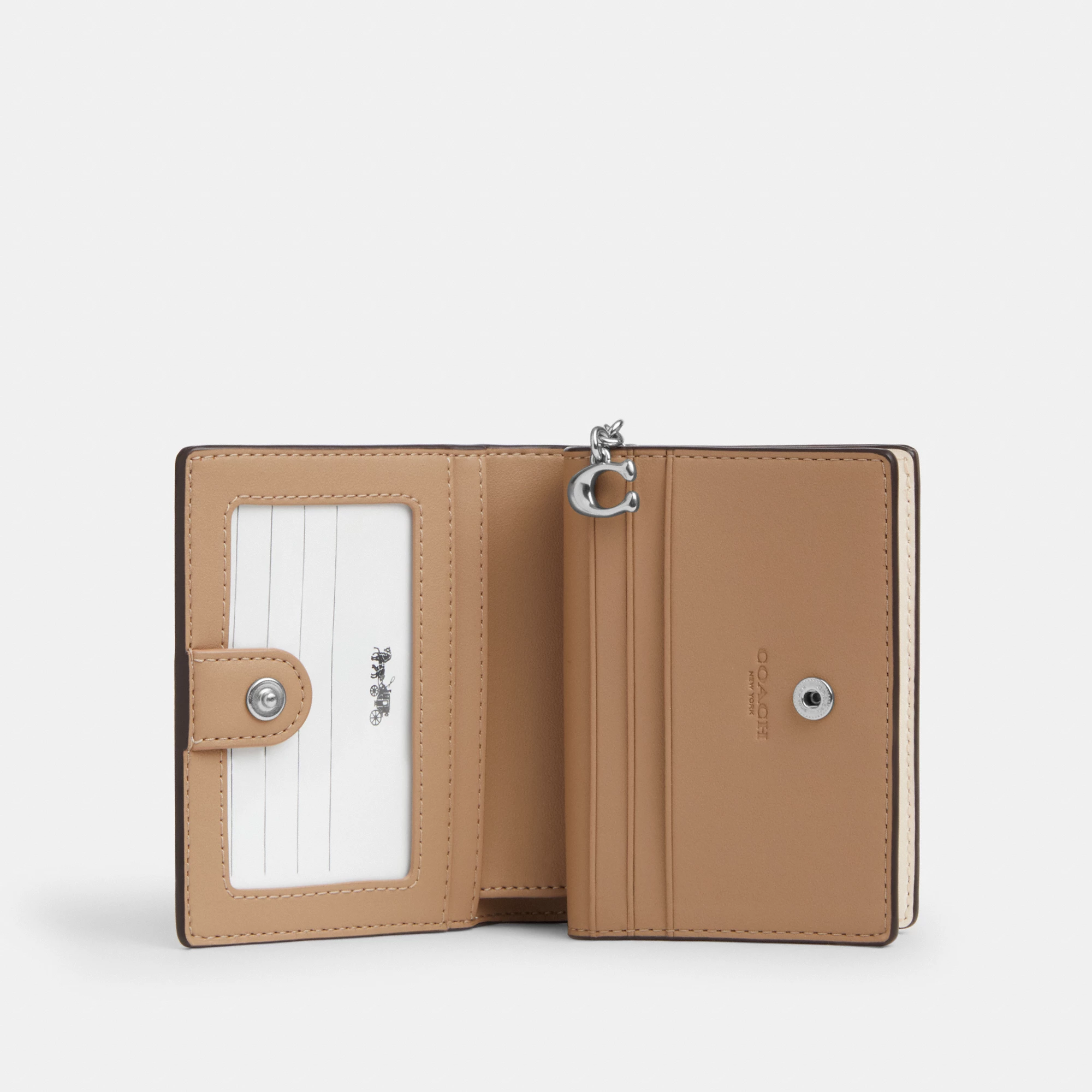 COACH®,Snap Wallet In Signature Canvas,Coin,Bi Fold,Sustainable,Casual,White,Inside View,Top View