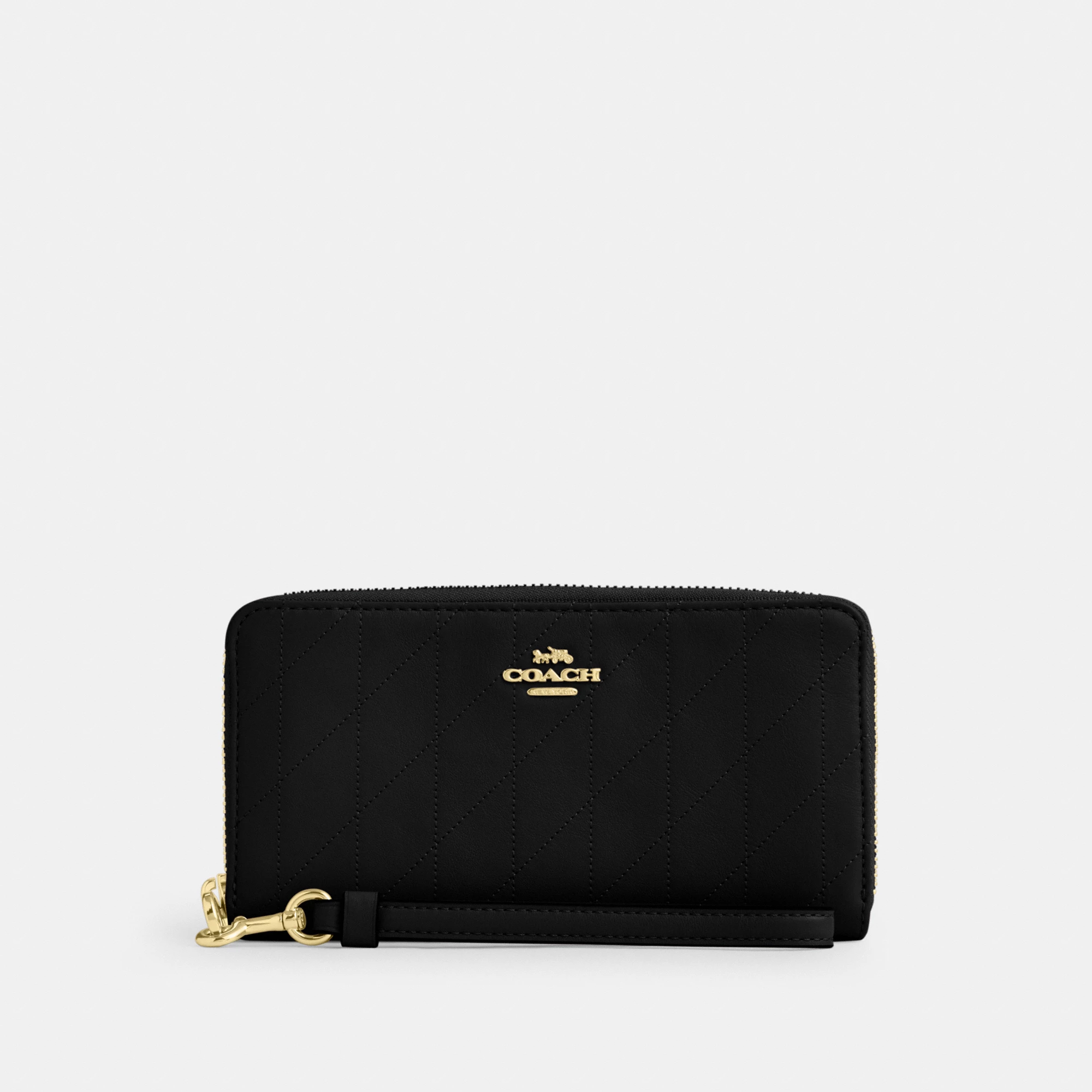 COACH®,Long Zip Around Wallet With Quilting,Black,Front View