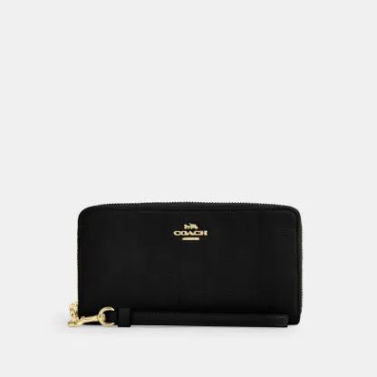 COACH®,Long Zip Around Wallet With Quilting,Black,Front View