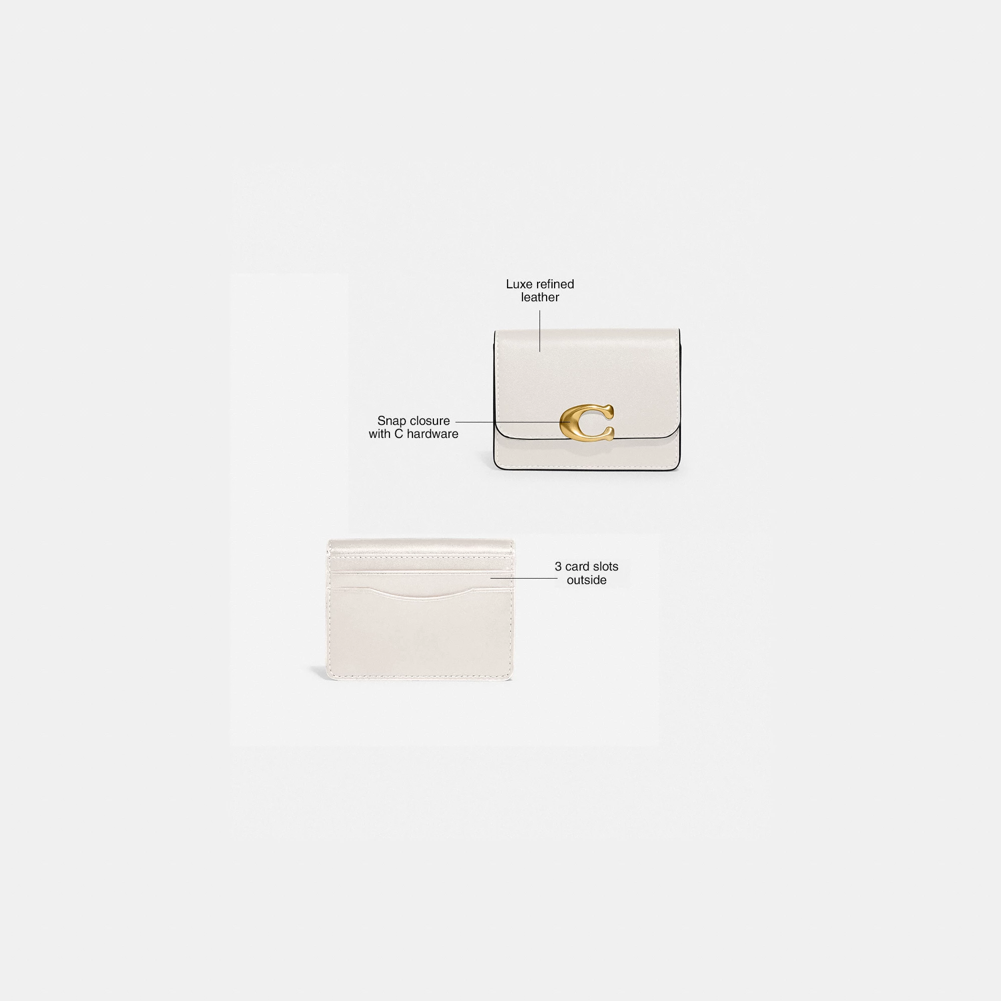 COACH®,Bandit Card Case,Leather,Card Case,Metal,Logo,Casual,White