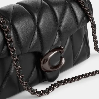 COACH®,Tabby Shoulder Bag 20 With Pillow Quilting,Leather,Shoulder Bag,Chain Detail,Embossed,Logo,Metal,Gold Metal,Day Party,Black,Closer View