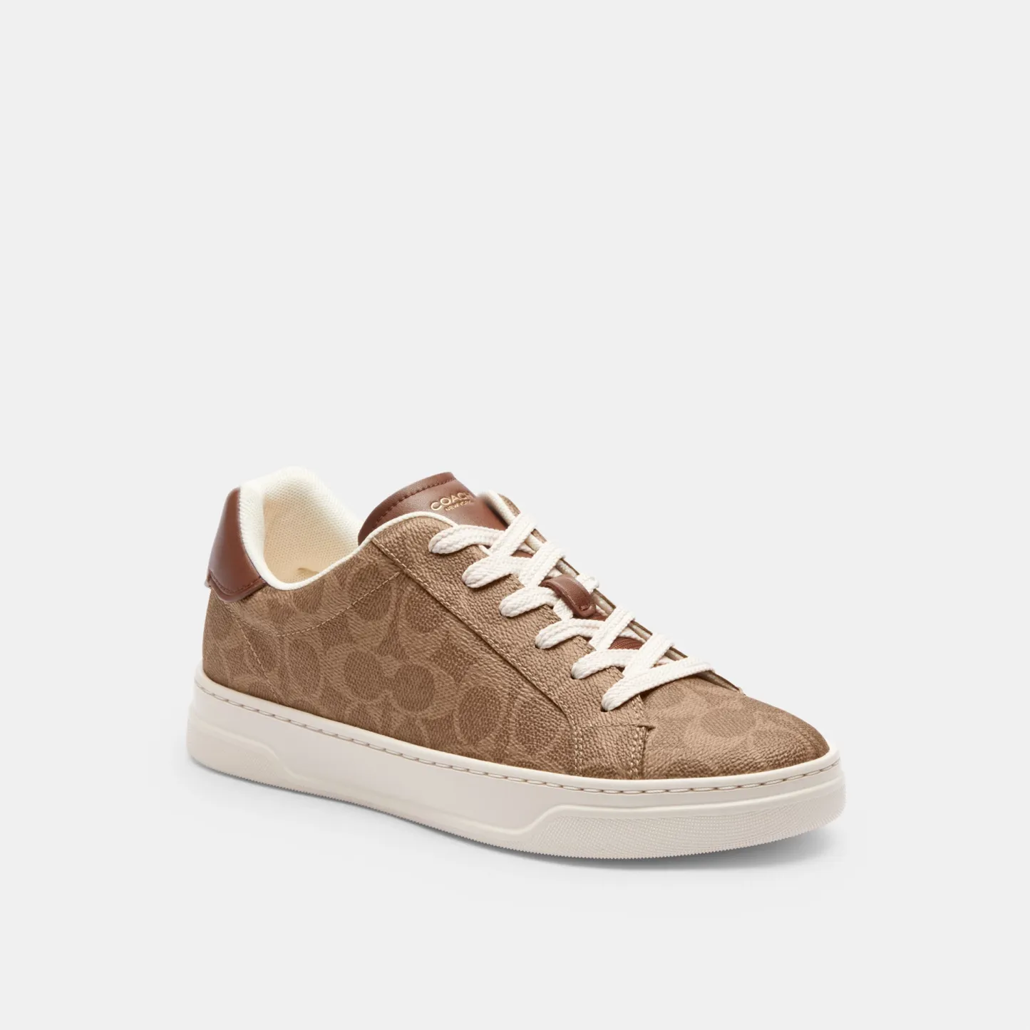 COACH®,High Line Sneaker In Signature Canvas,EVA,Canvas,Leather,Casual,Fabric,Logo,Pull Tab,Casual,Brown,Front View