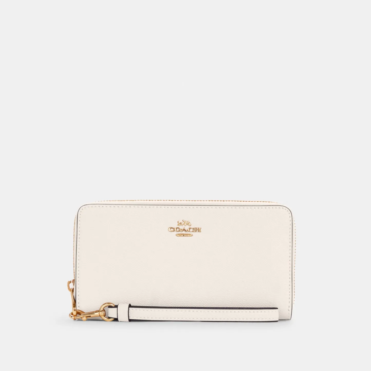 COACH®,Long Zip Around Wallet,Leather,Wristlet,Continental,Gold Metal,Casual,Cream,Front View