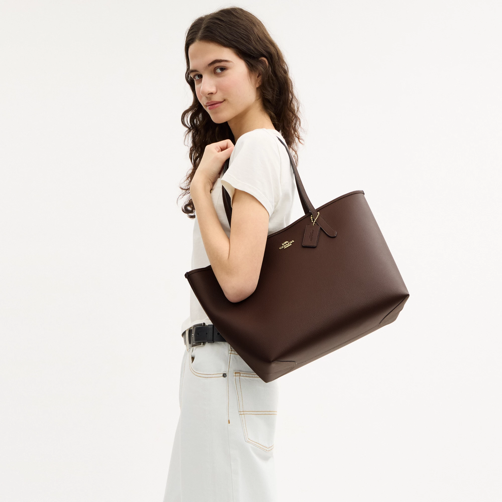 COACH®,City Tote Bag,Leather,Tote,Logo,Casual,Brown,Detail View
